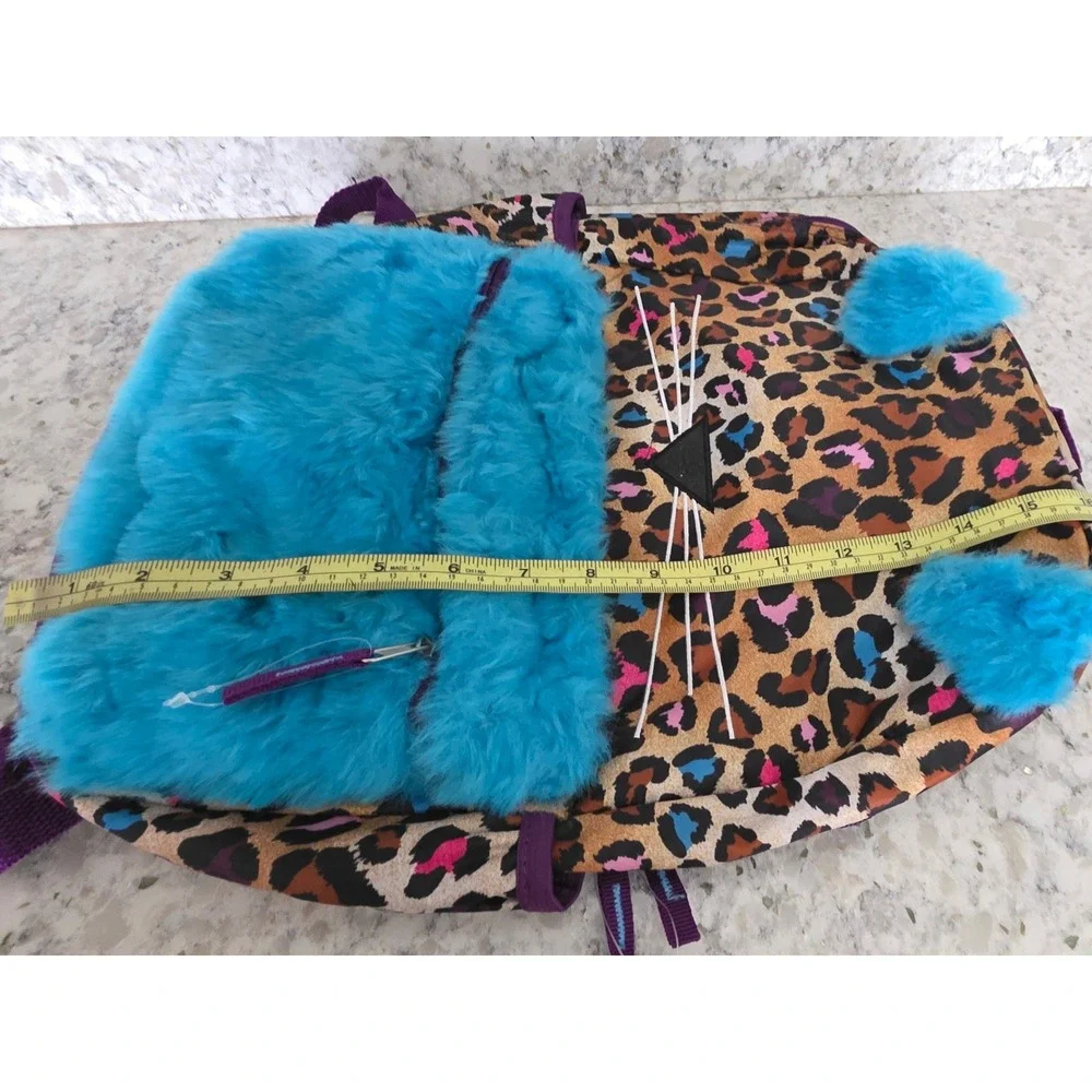 Girls Leopard Print Cat Backpack Teal Faux Fur Ears You're Purrfect 16